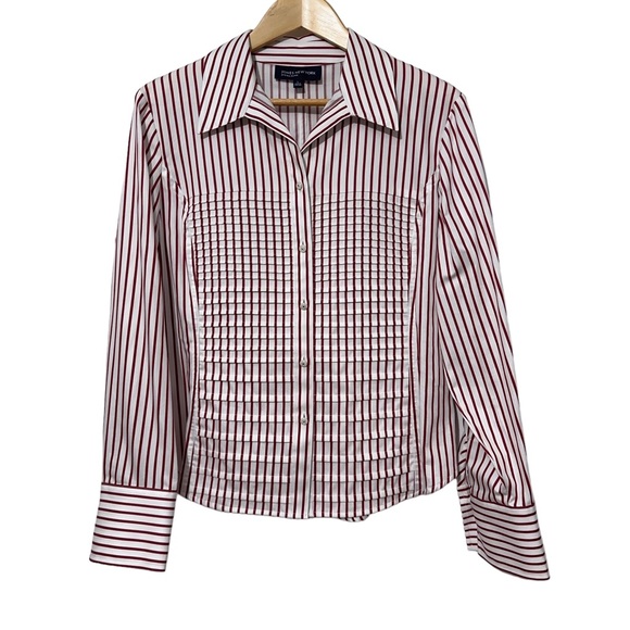 Jones New York Pintuck Front Striped Shirt L - Picture 1 of 5